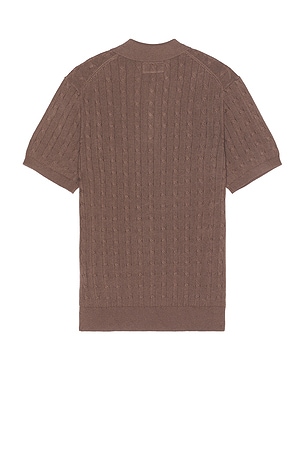 Beams Plus Knit Polo Cable in Brown