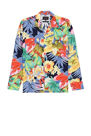 Mil Open Collar Tropical Pattern Print Beams Plus