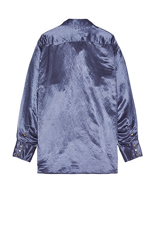 Beams Plus Western Shirt Broken Nylon Satin in Blue. Size XL. Also