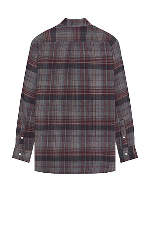 Beams Plus Open Collar Brushed Satin Plaid Shirt in Red. Size XL. Also