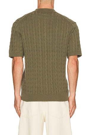 Beams Plus Knit Polo Cable in Olive