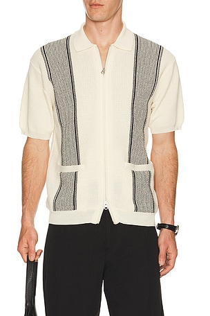 Zip Knit Polo Stripe Beams Plus