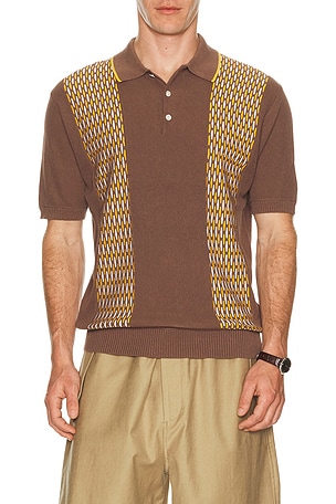 Knit Polo Front Stripe Jacquard Beams Plus