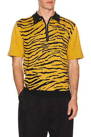 Half Zip Knit Polo Animal Jacquard Beams Plus