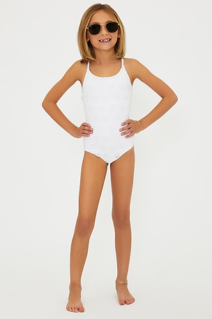 BEACH RIOT Kids Little Julia One Piece Swimsuit in White
