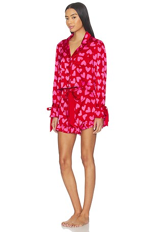 BEACH RIOT Luna & Aurora PJ Set in Pink,Red