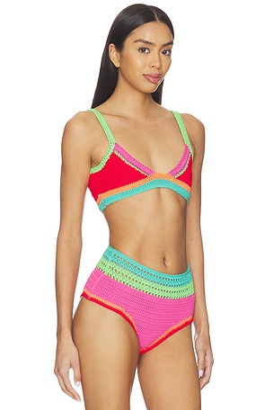 BEACH RIOT Milana Sports Bikini Top in Red,Teal