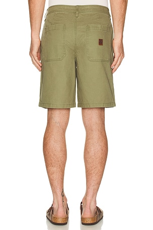 Brixton Surplus Vintage Wash Herringbone Shorts in Olive