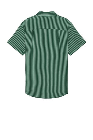 Brixton Charter Herringbone Stripe Short Sleeve Shirt in Green