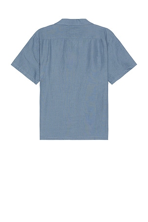 Brixton Bunker Linen Short Sleeve Camp Collar Shirt in Blue