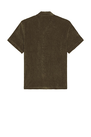 Brixton Bunker Terry Cloth Short Sleeve Camp Collar Shirt in Olive. Size S. Also