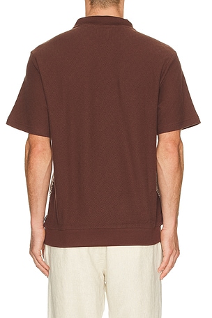 Brixton Theo Jacquard Short Sleeve Polo in Brown