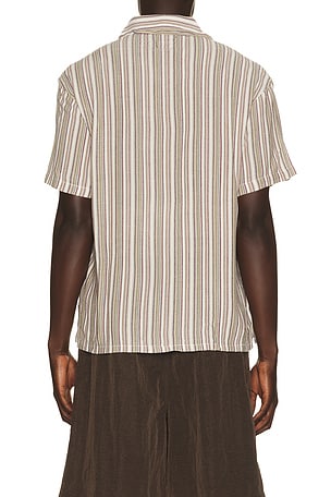 Brixton Bunker Twisted Stripe Woven Shirt in Wine,Brown