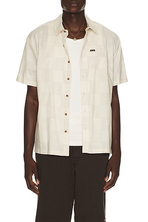 Cru Print Short Sleeve Shirt in White & Geo Checker Brixton