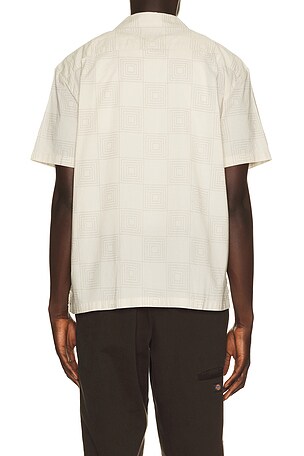 Brixton Cru Print Short Sleeve Shirt in White & Geo Checker in Cream