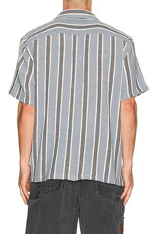 Brixton The Dexter Textured Stripe Short Sleeve Shirt in Black & Dusty Blue. Size L. Also