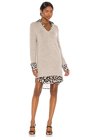 Brochu Walker Printed Layered Looker Dress in Light Chia Melange With  Leopard | REVOLVE
