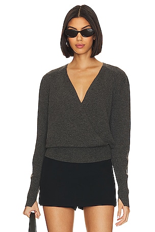 Fine Collection V Neck Sweater in Heather Black