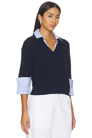 Brochu Walker Ciara Polo Looker Sweater in Navy With Blue Stripe. Size XS. Also