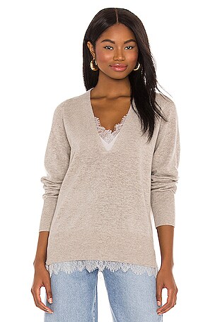 chinese dress ladies Black Lace V-Neck Cashmere Sweater