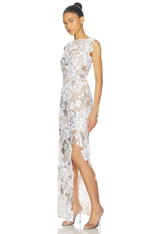 Bronx and Banco Como Ellie Cap Sleeve Maxi in White,Metallic Silver. Size L. Also