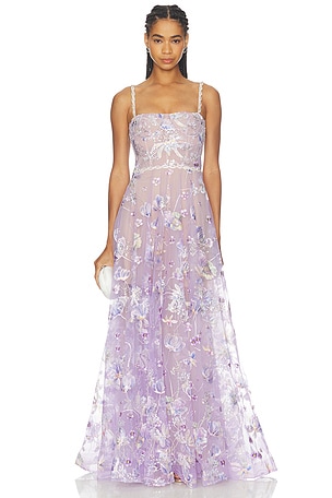 Midnight Embroidered Floral Gown Bronx and Banco