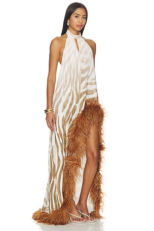 Bronx Banco Madeline Zebra Halterneck Gown in Multi