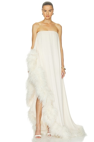 Strapless Chiffon Gown With Feather Trim Bronx Banco