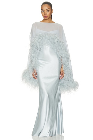 Silky Maxi Dress and Chiffon Cape with Feather Trim Bronx Banco