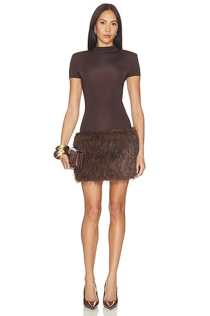 Short Sleeve Mini Dress With Faux Fur Trim Bronx Banco