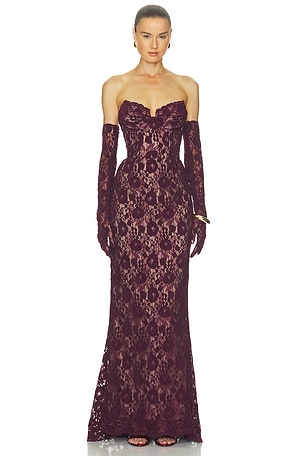 Lace Strapless Gown With Gloves Bronx Banco
