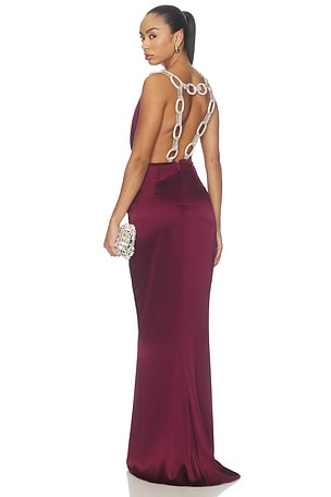 Silky Cowl Neck Gown With Diamond Embellished Back Bronx Banco