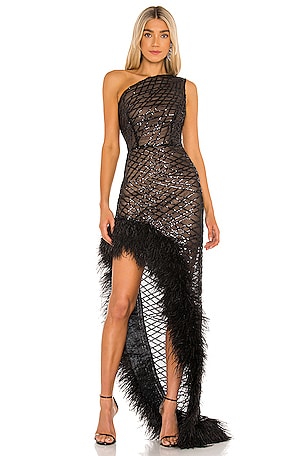 Lola Sheer Feather Gown Bronx and Banco