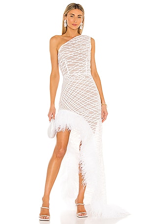 Lola Blanc Sheer Feather Gown Bronx and Banco