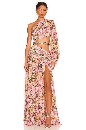 bronx and banco pink floral dress Bronx And Banco Jasmine Floral Gown - Pastel Pink Multi