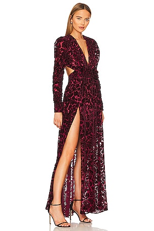 Bronx and Banco Velvet V-Neck Maxi Dress in Burgundy