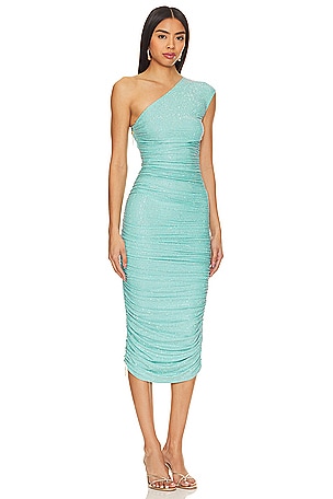 Bronx and Banco Maya One Shoulder Diamond Midi Dress in Teal