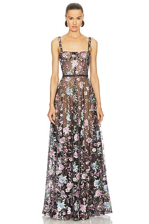 VESTIDO LARGO MIDNIGHT EMBROIDERED FLORAL MULTI Bronx and Banco