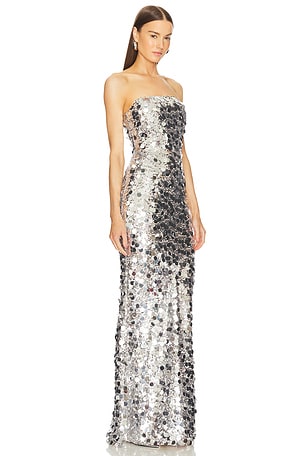 Bronx and Banco Farah Strapless Gown in Metallic Silver. Size XS. Also
