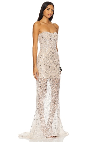 Bronx and Banco Giselle Embellished Gown in Metallic Silver