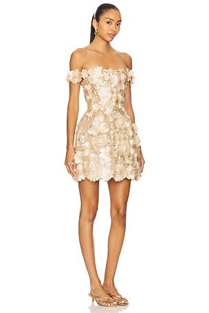 Bronx and Banco Jasmine Maraya Off The Shoulder Mini Dress in Metallic Gold. Size S. Also