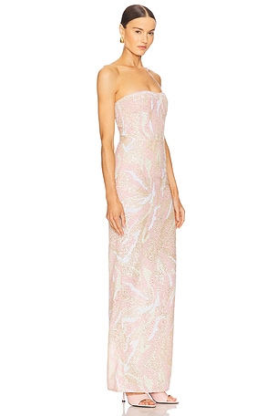 Bronx and Banco Dahlia Strapless Maxi Dress in Blush Multi