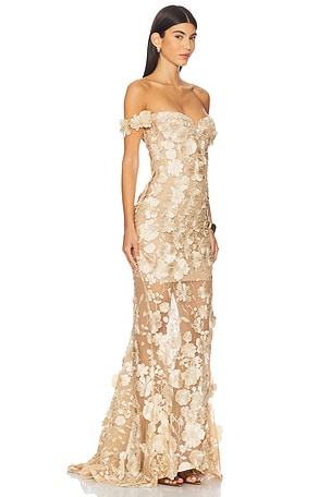 Bronx and Banco Jasmine Off The Shoulder Gown in Metallic Gold