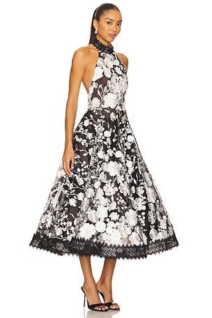 Bronx and Banco Greta Bouquet Midi Dress in Black,White