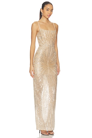 Bronx and Banco Dahlia Maxi Dress With Straps in Metallic Gold