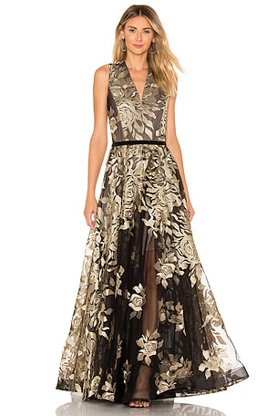 slim fit dress slacks Long Illusion Prom Dress with Metallic Accents main image 0