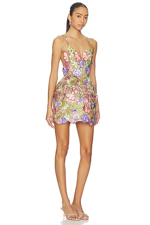 Bronx and Banco Iris Floral Aria V-neck Mini Dress in Pink,Purple