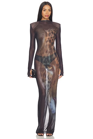 Tiger Long Sleeve Sheer Mesh Maxi Dress Bronx Banco