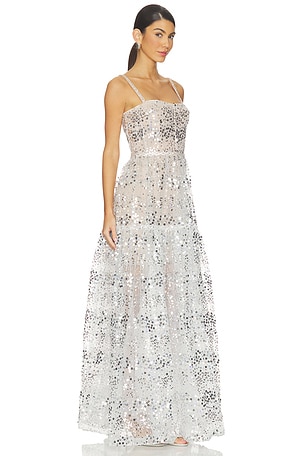 Bronx and Banco Midnight Embellished Gown in Metallic Silver