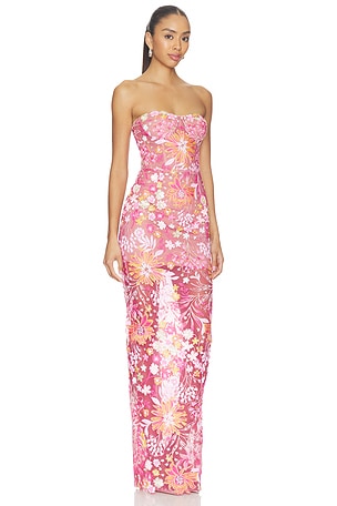 Bronx and Banco Mallorca Sequin Dahlia Strapless Maxi Dress in Pink